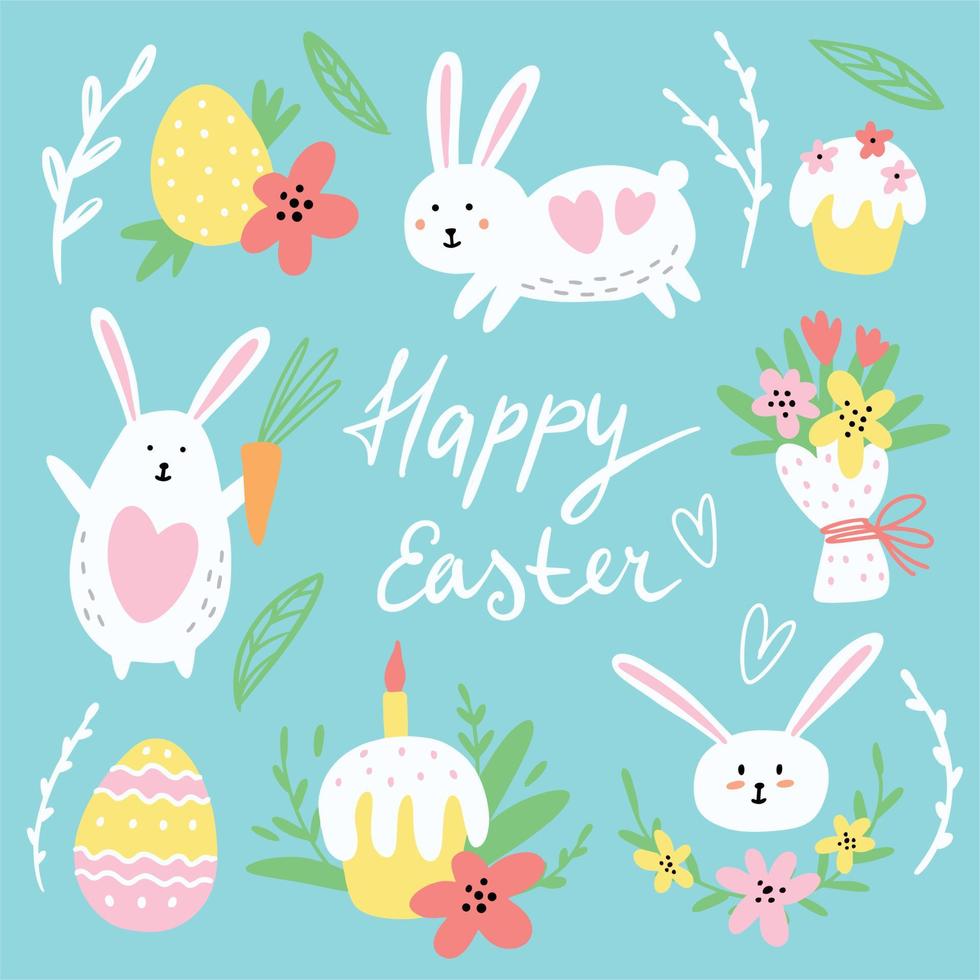 Easter collection of rabbits drawn by hand vector