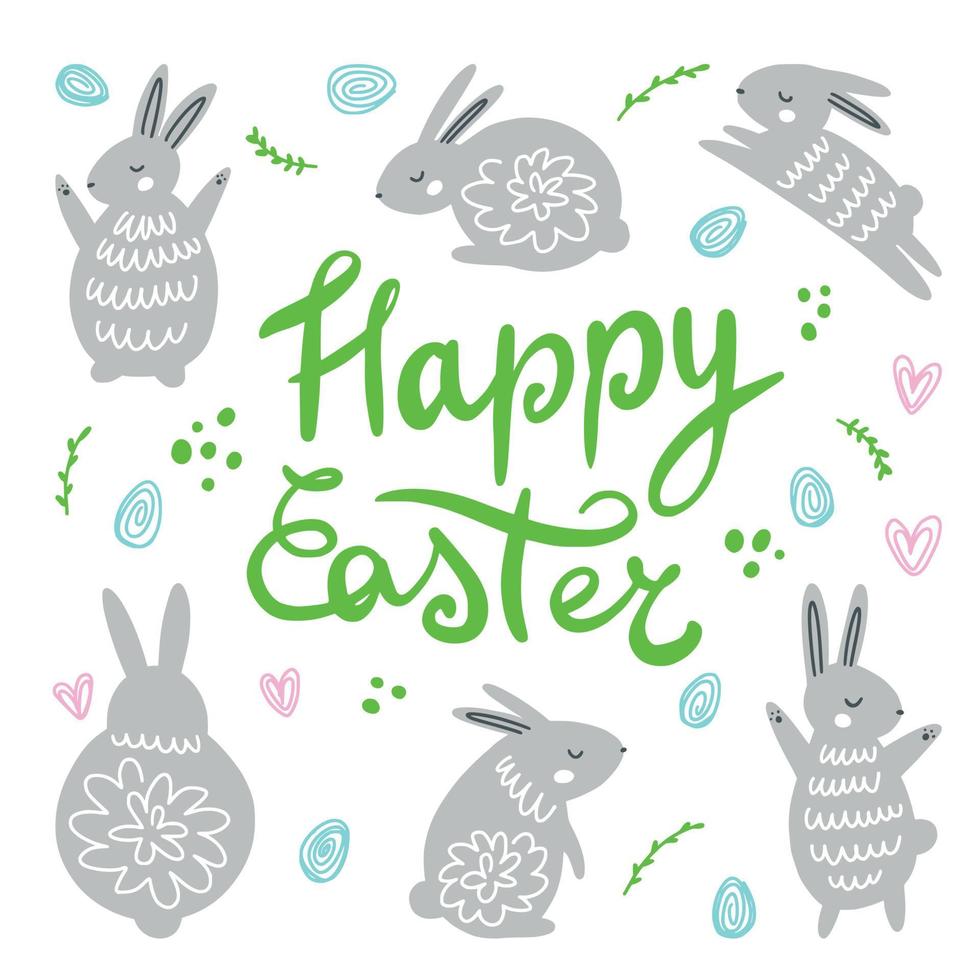 Easter collection of rabbits drawn by hand vector