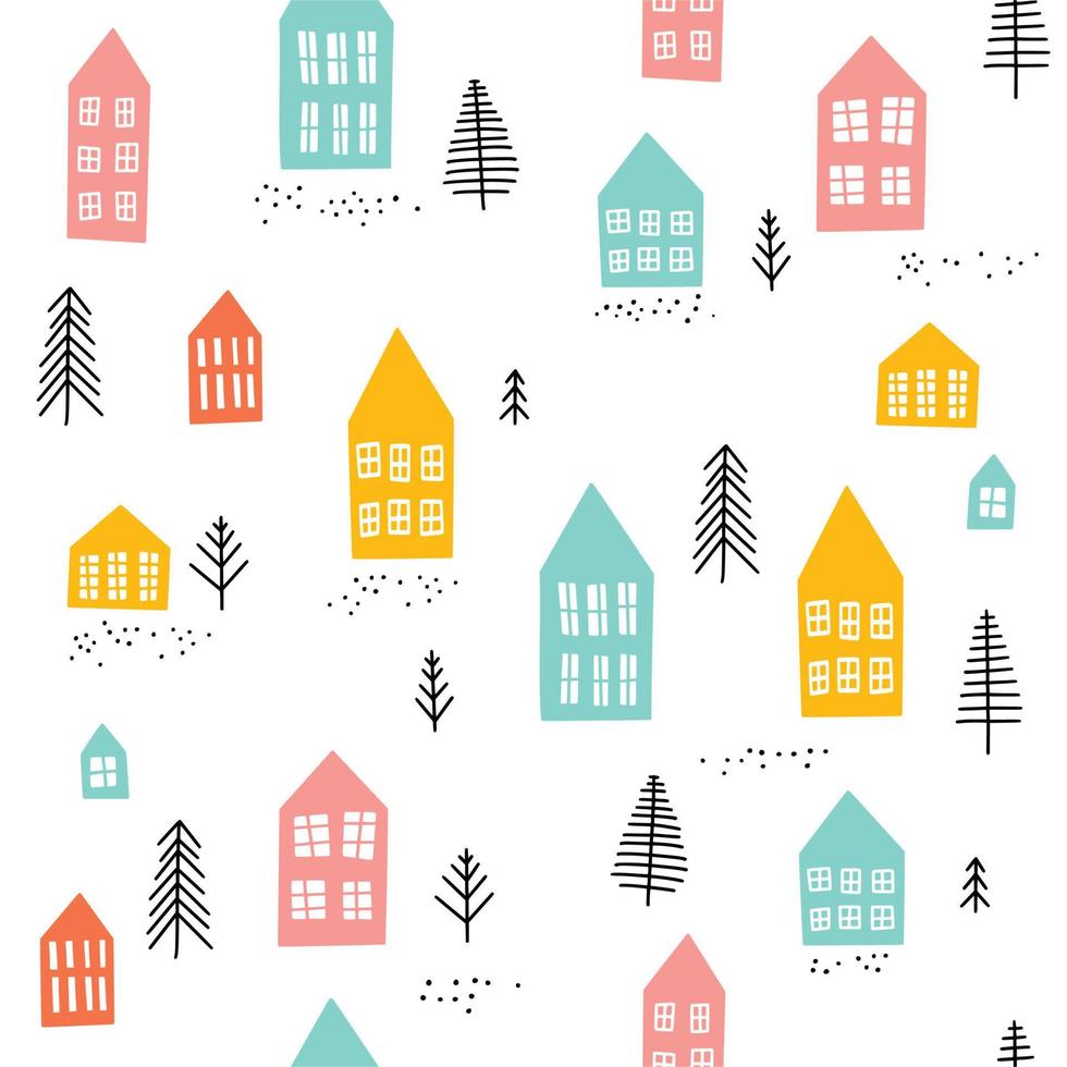 Hand-drawn European houses vector