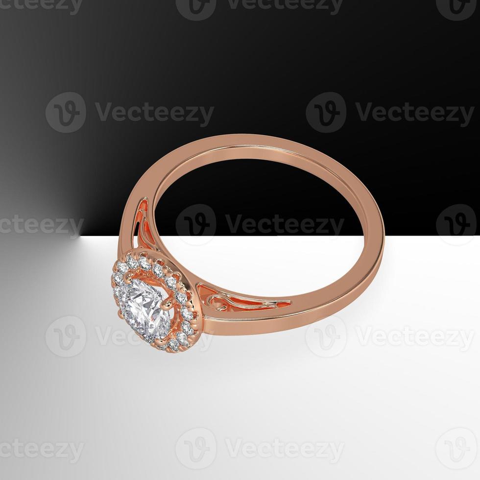halo engagement ring with round center stone and plain shank filigree inside 3d render photo