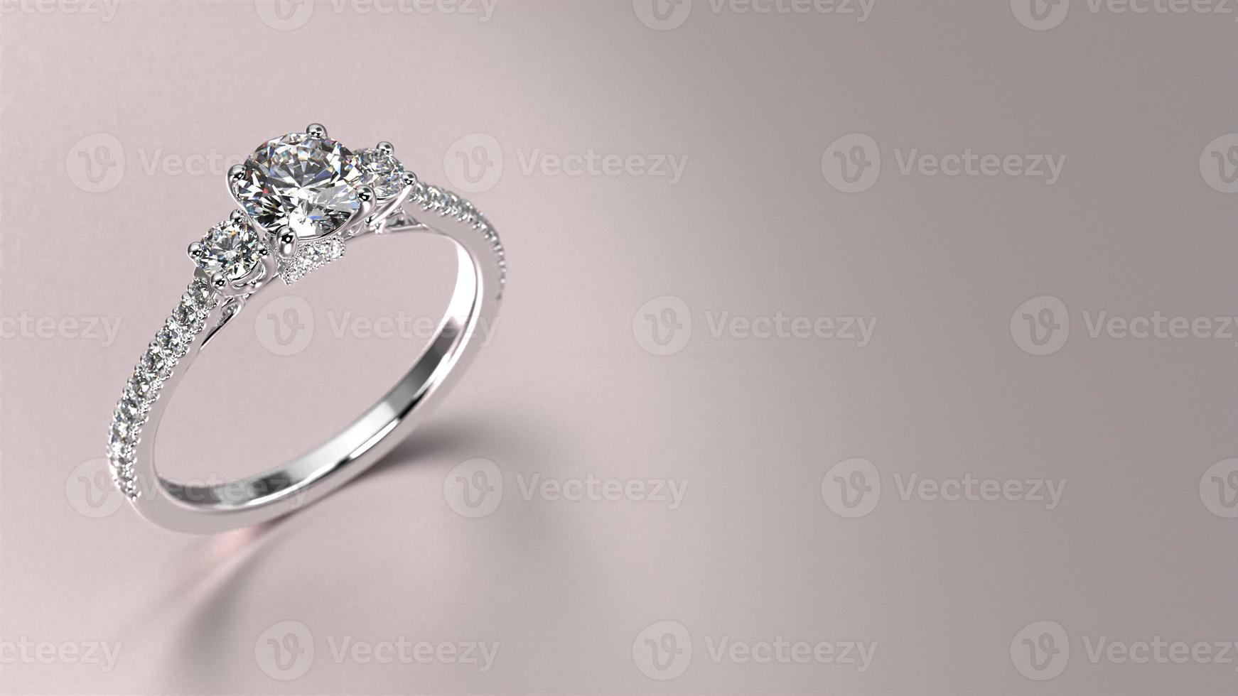 white gold engagement ring with diamond 3d render with beautiful background photo