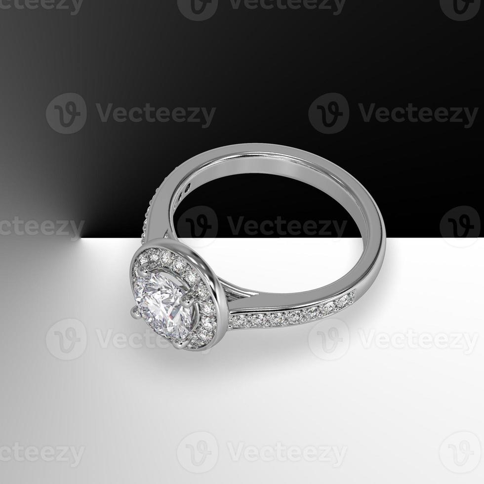round diamond pave set halo with side pave set gems cathedral shank in white gold 3d render photo