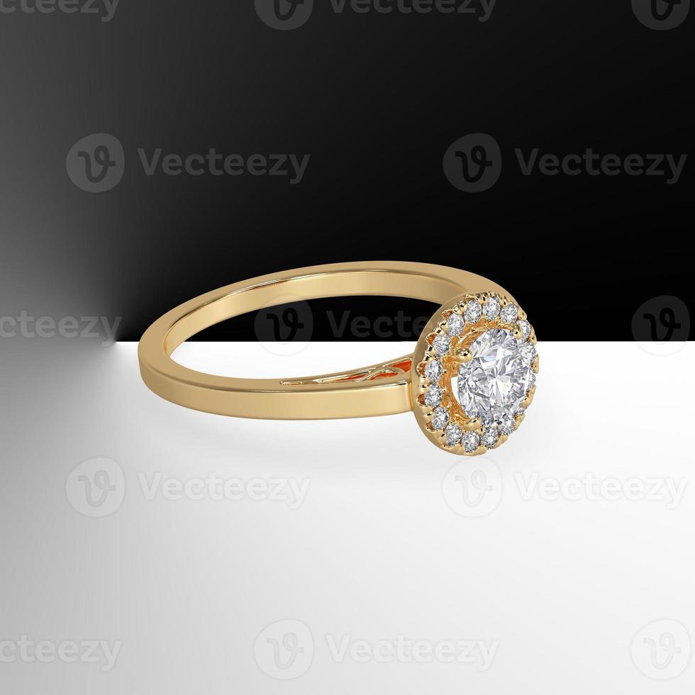 halo engagement ring with round center stone and plain shank filigree inside 3d render photo