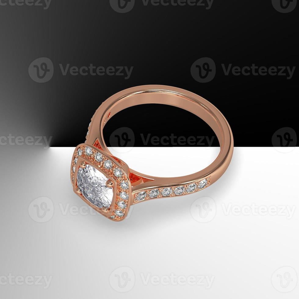 cushion cut center diamond with cathedral shank pave set stones 3d render photo