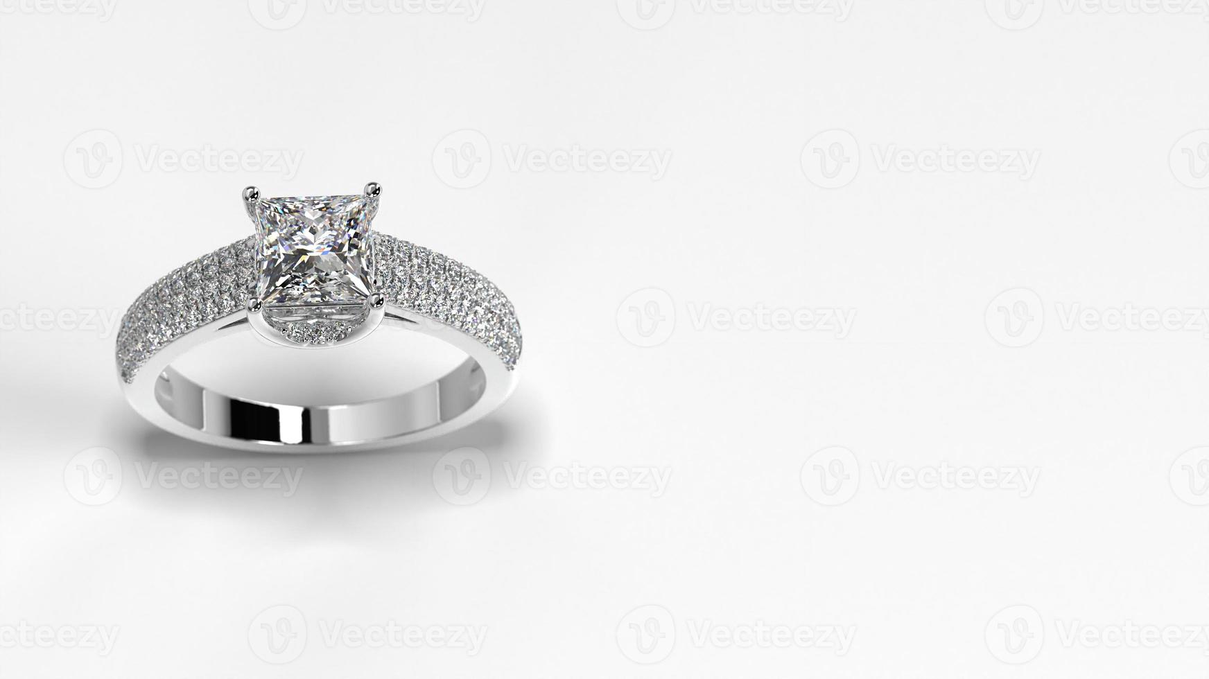 princess white gold engagement ring with side three layer stones on shank photo