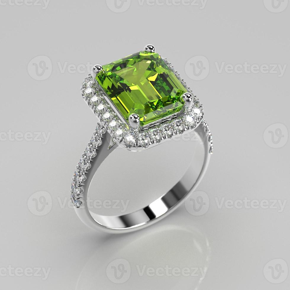 anillo de compromiso con halo de gemas de peridoto foto