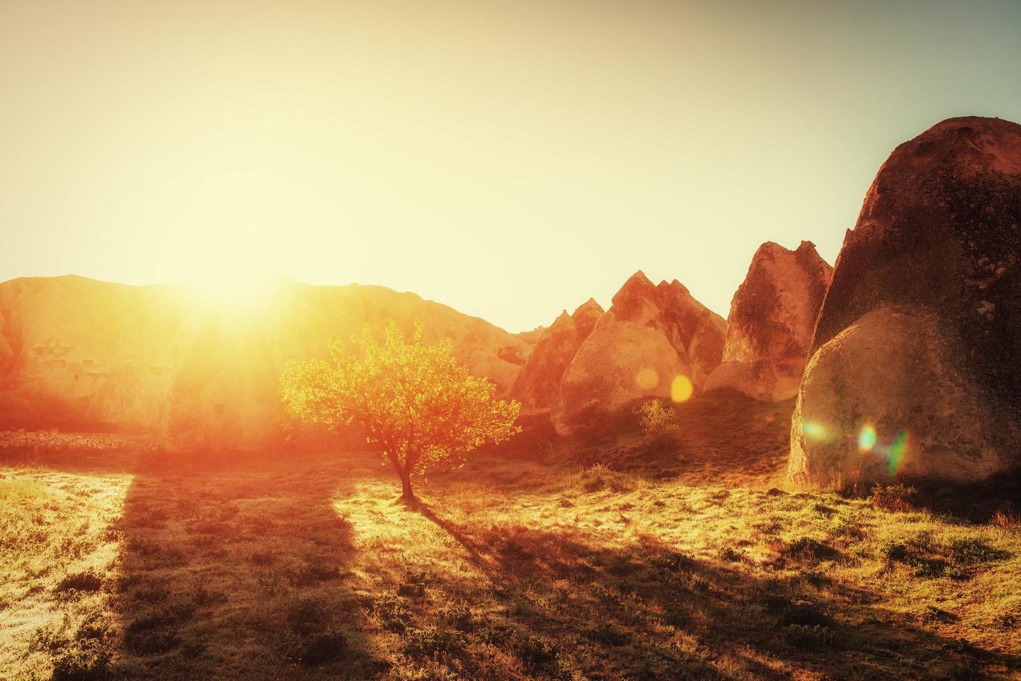 Fantastic sunrise over the Red Valley in Cappadocia, Anatolia, T photo