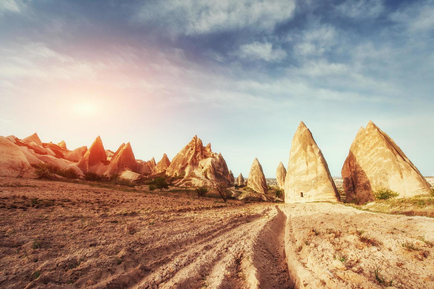 Fantastic sunrise over the Red Valley in Cappadocia, Anatolia, T photo