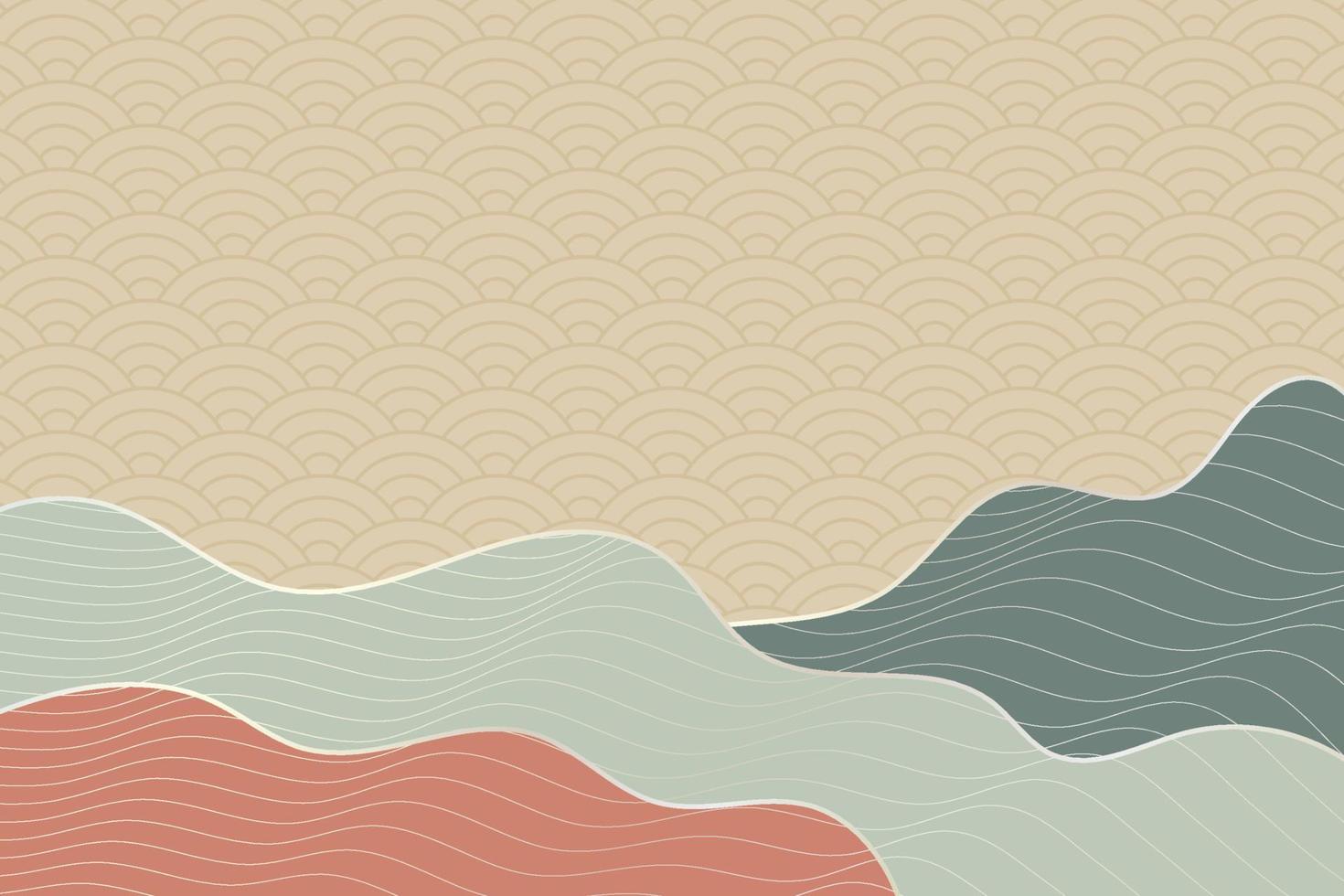 abstract wave style background with geometric japanese pattern and wavy striped lines vector