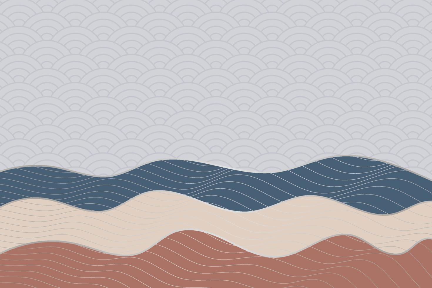 abstract wave style background with geometric japanese pattern and wavy striped lines vector