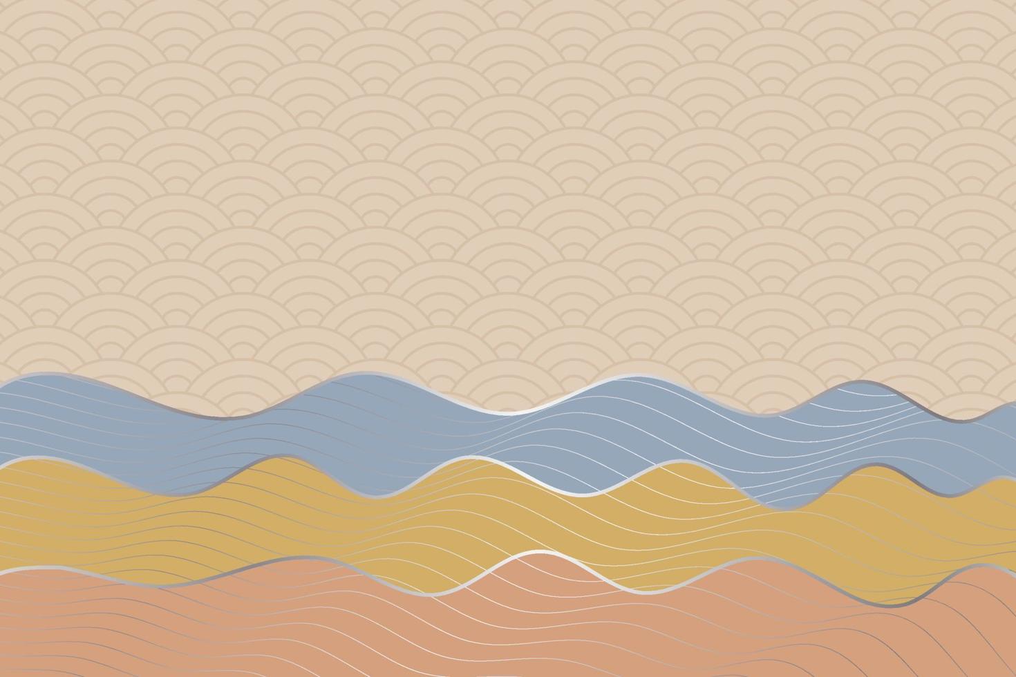 abstract wave style background with geometric japanese pattern and wavy striped lines vector