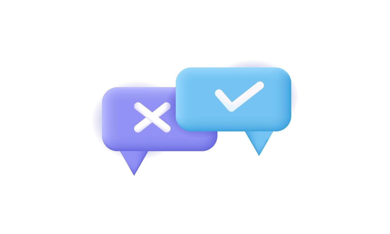 3d realistic survey reaction icon check cross symbols vector