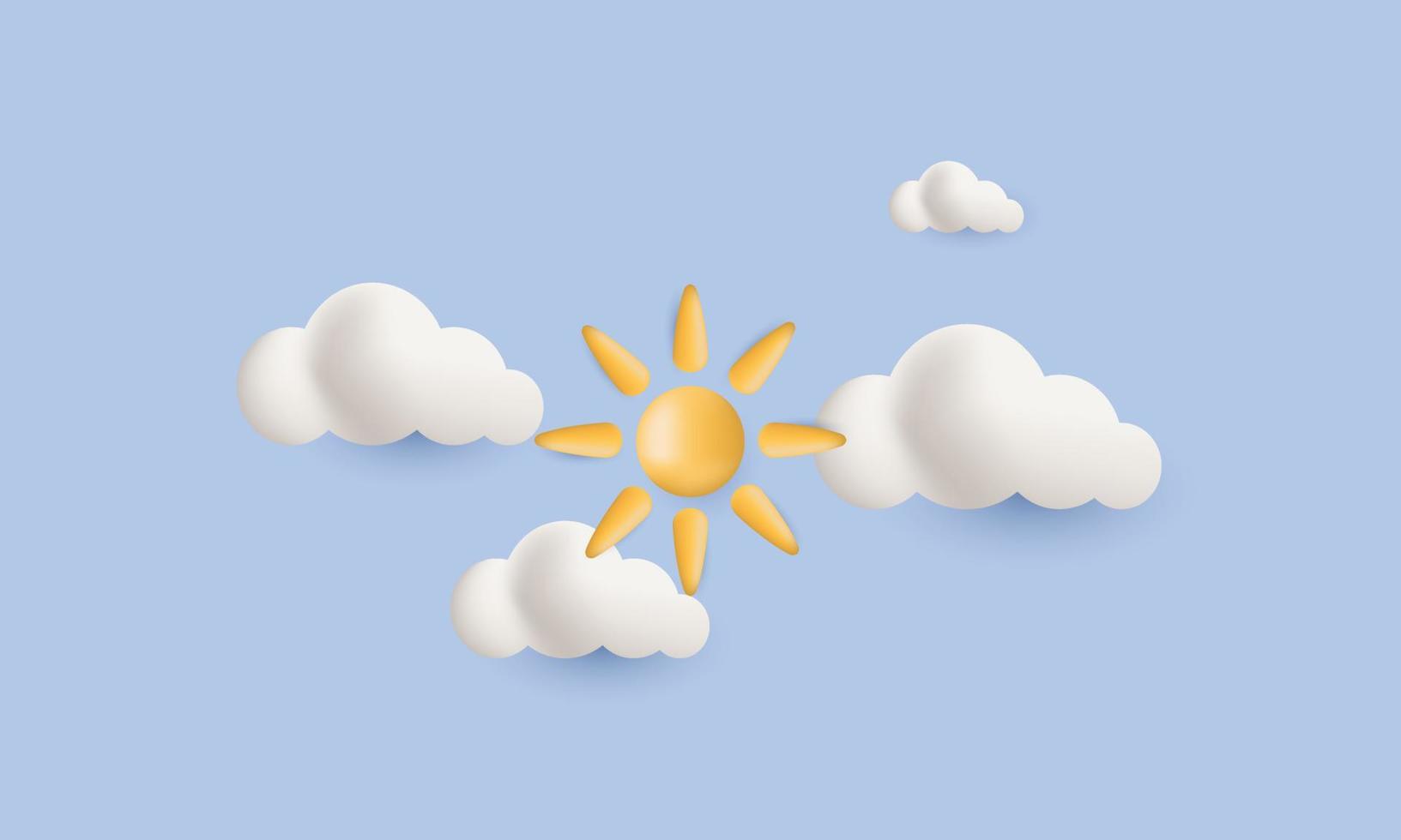 3d realistic sunny day concept sun clouds isolated vector