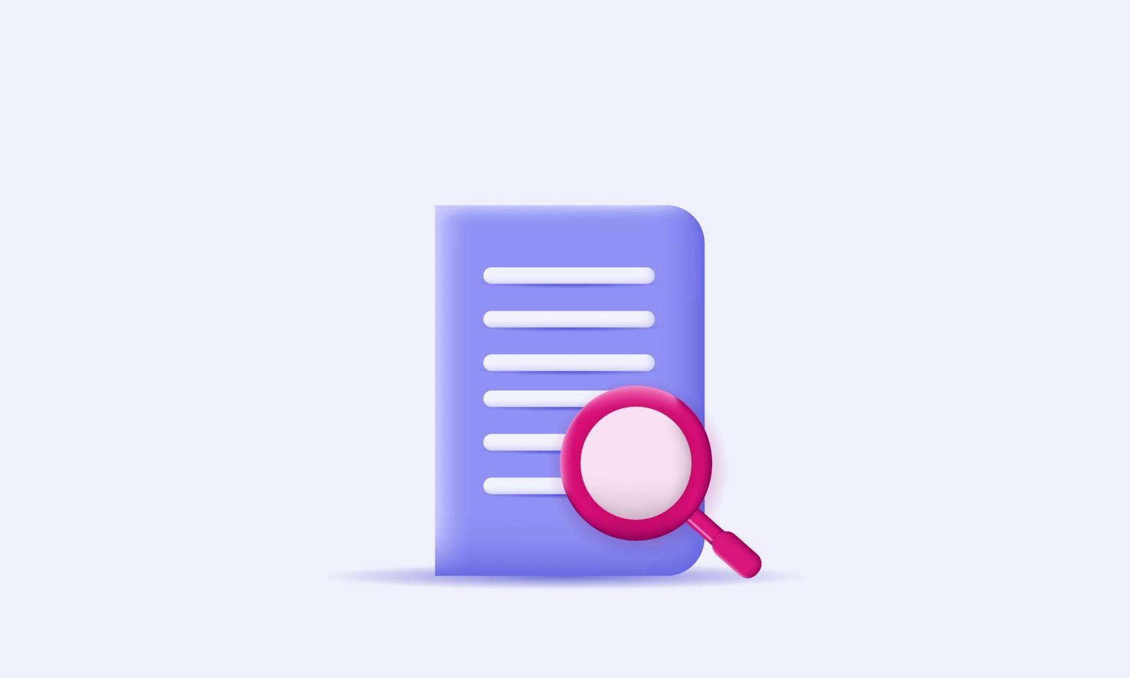 creative search file document 3d design vector icon on color purple