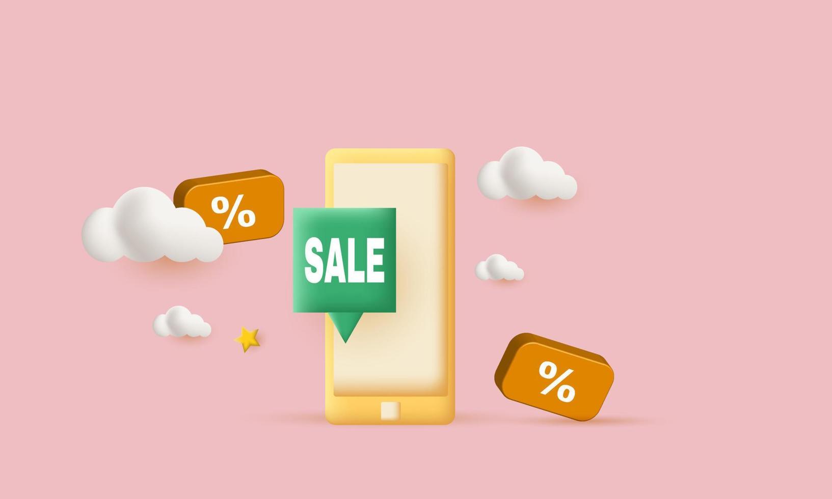 3d realistic mobile smart phone shopping clouds isolated vector