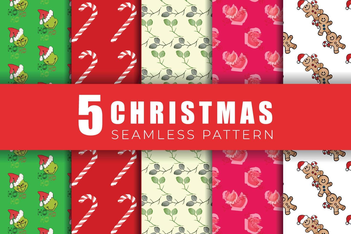 Merry Christmas 5 seamless pattern and digital paper vector