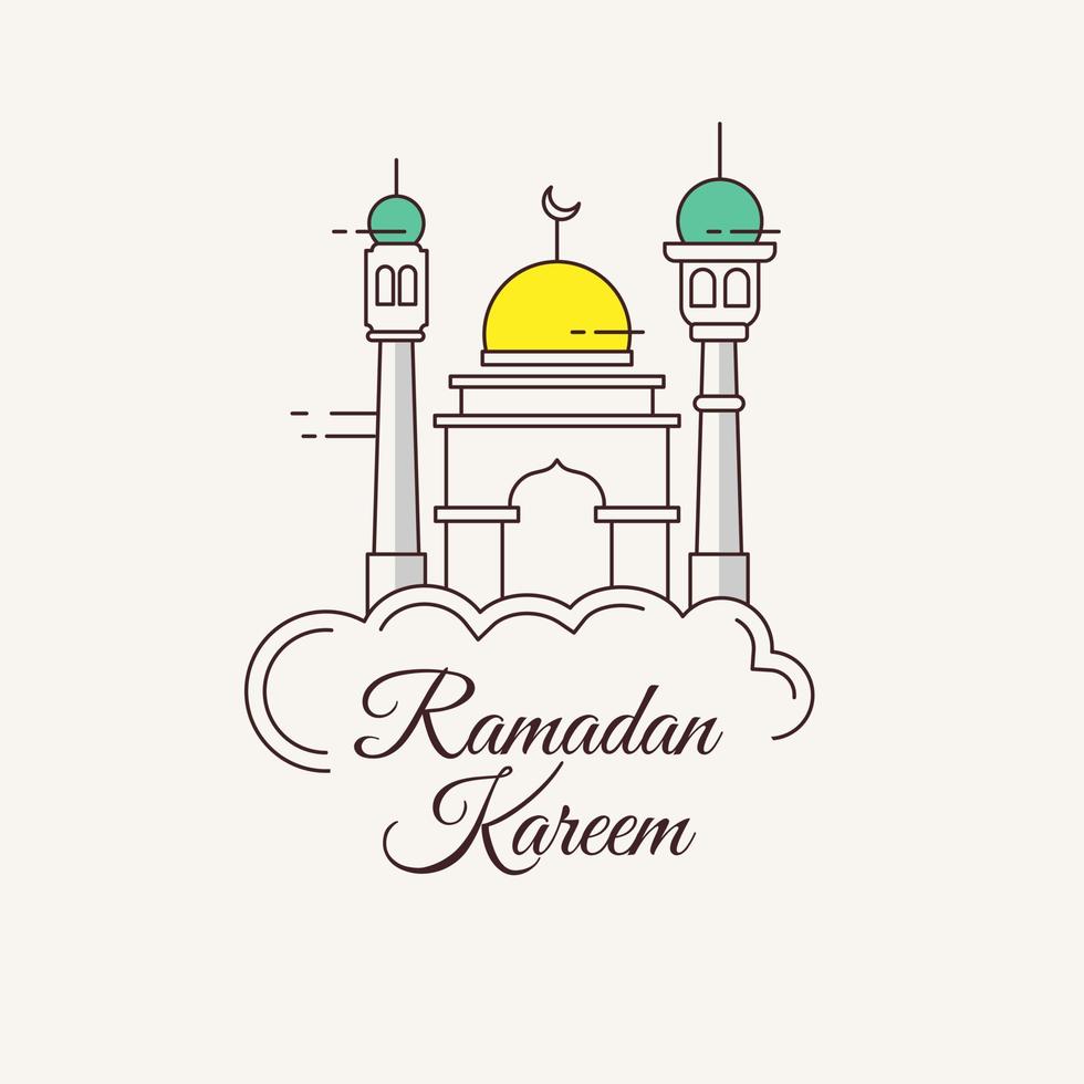 Ramadan kareem arabic calligraphy with mosque line art design. - Vector. vector