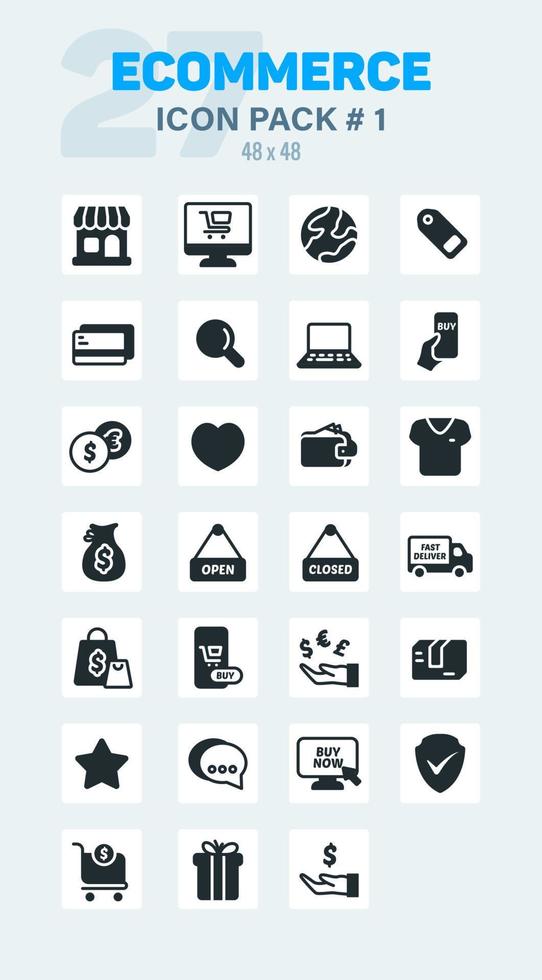 paquete de iconos sólidos de comercio electrónico 1, conjunto de iconos vectoriales de comercio electrónico sólidos vector