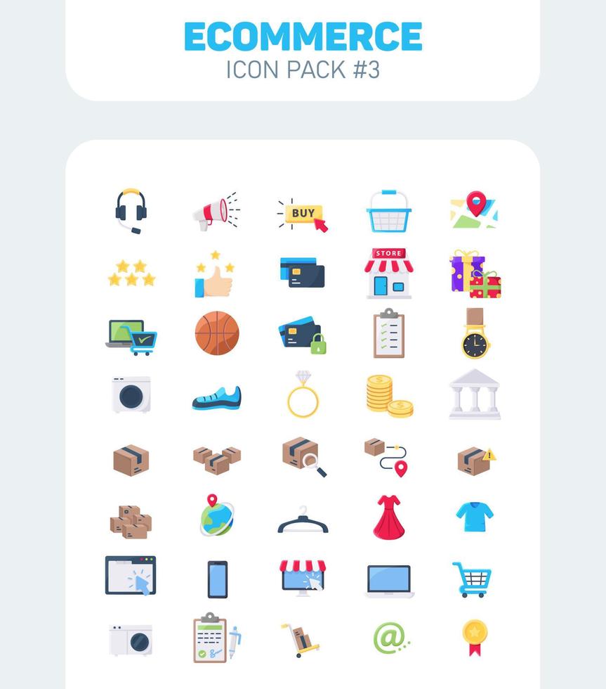 Ecommerce Flat Icons Pack 3, E-Commerce Flat Color Vector Icons Set