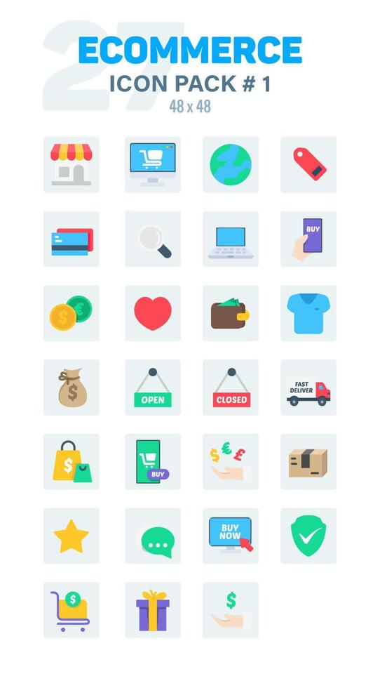 Ecommerce Flat Icon Pack 1, Color Ecommerce Vector Icons Set