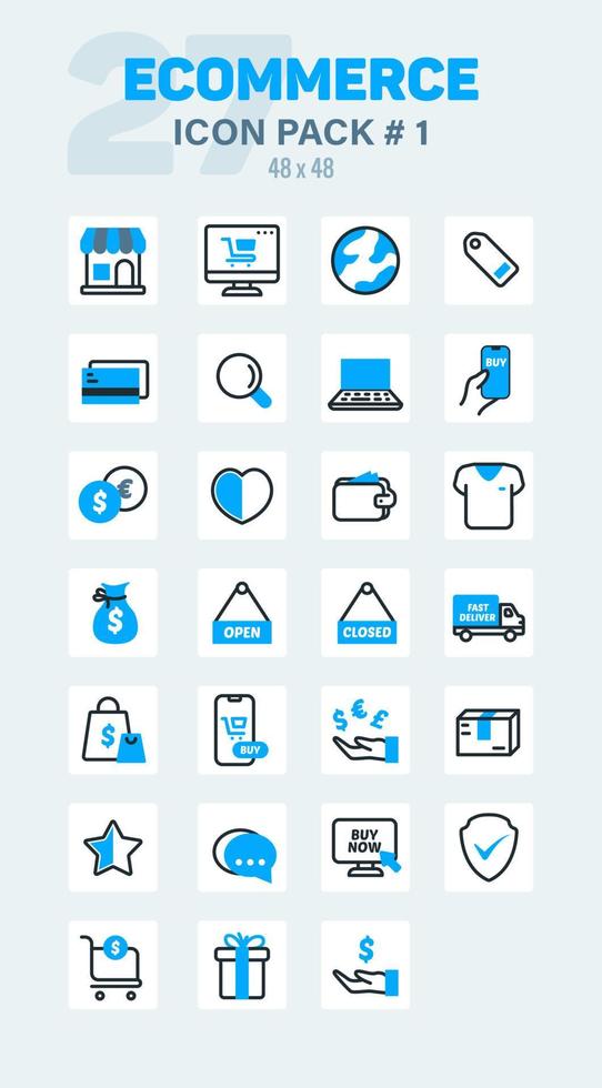 Ecommerce Outline Color Icon Pack 1, Lineal Color Ecommerce Vector Icons Set