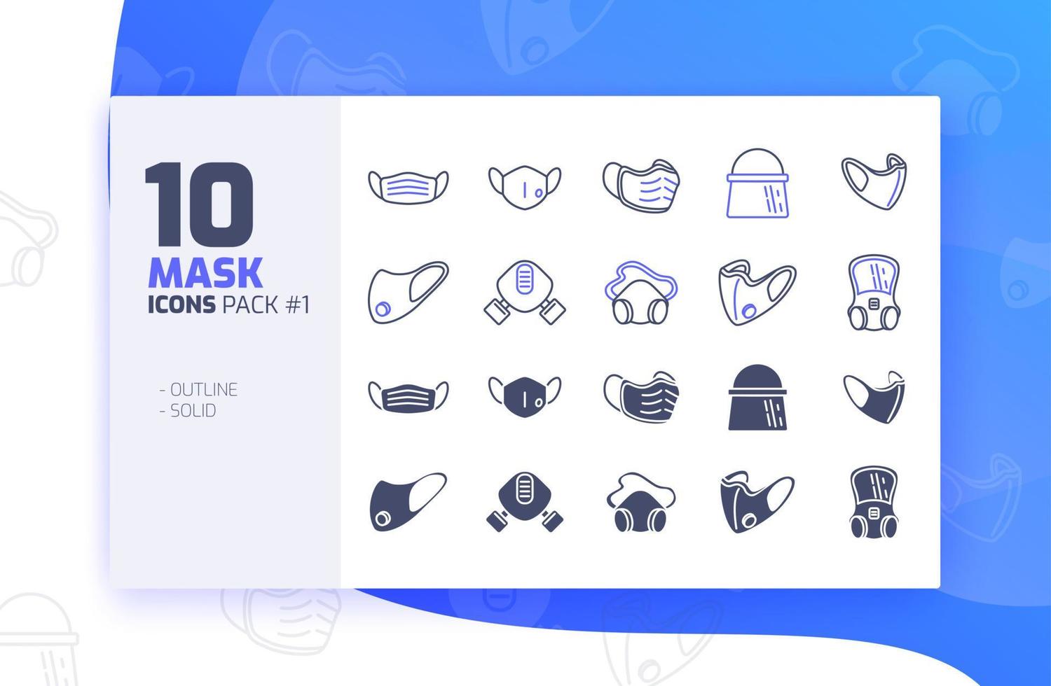 10 Covid-19 Protection Medical Face Mask Icon Pack 1 vector