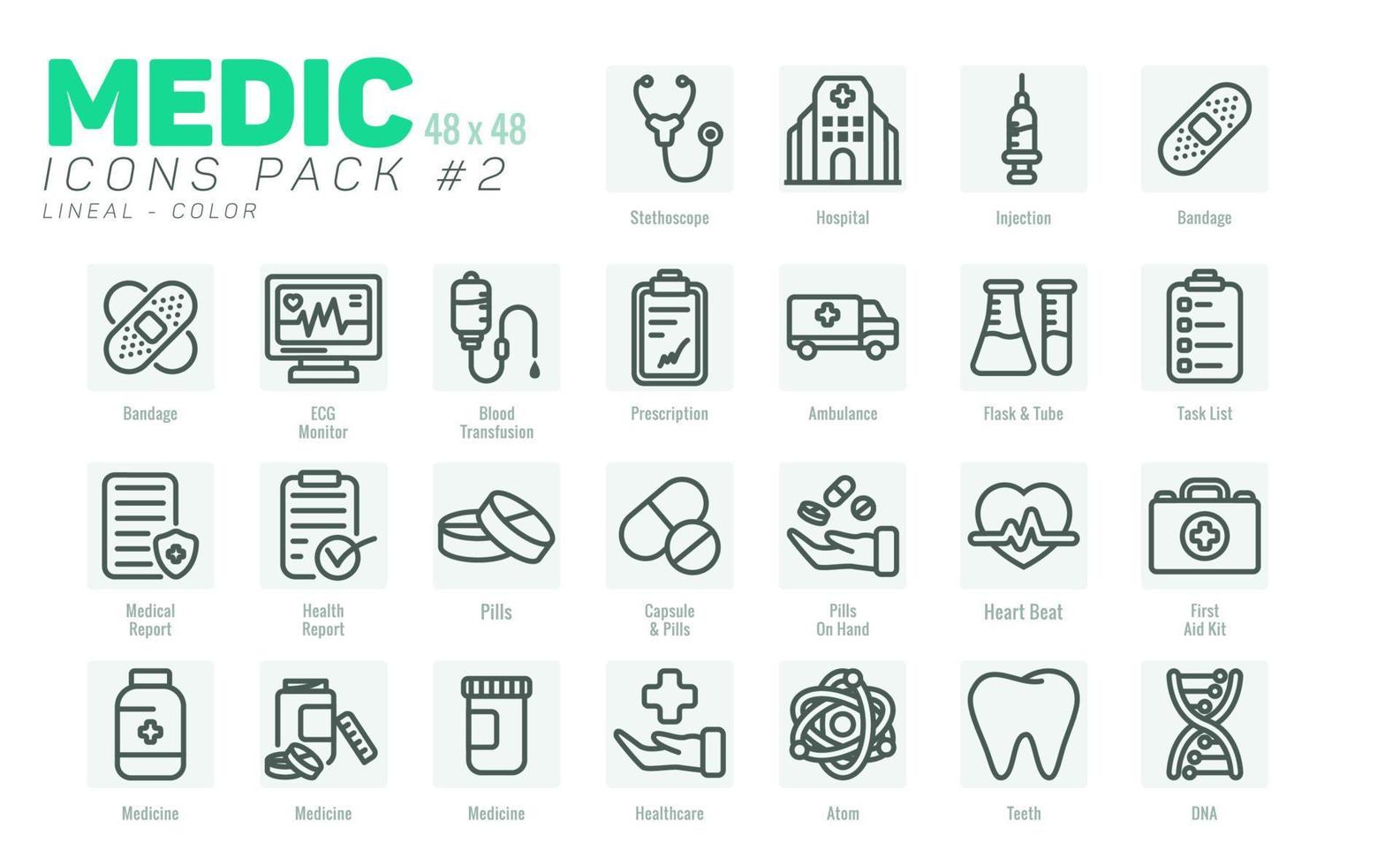 25 Line Art Medic Icons Pack 2, Vector Medical Icons Set Outline Style