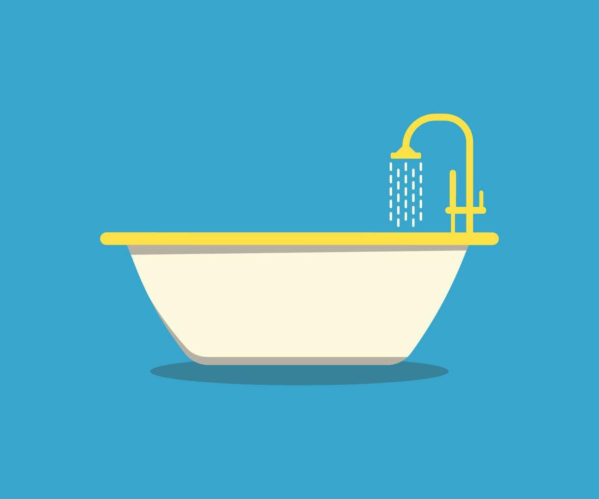 Bathtub Icon Illustration, Yellow and White Yellow Mix Color, Light Blue Background. vector