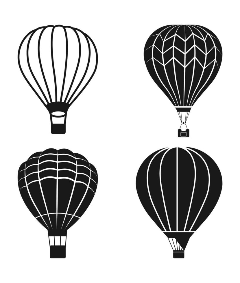 ilustración de vector de globo de aire caliente, globo de aire caliente en color blanco y negro, iconos y diseño de símbolos.