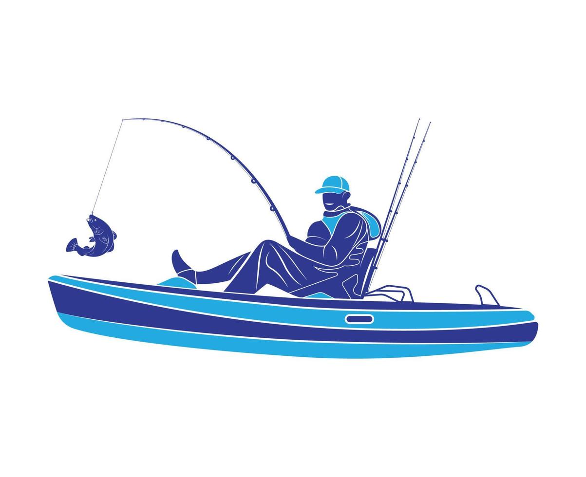 Kayak Fishing Vectors And Icon Blue Color, Symbol Boat Fishing