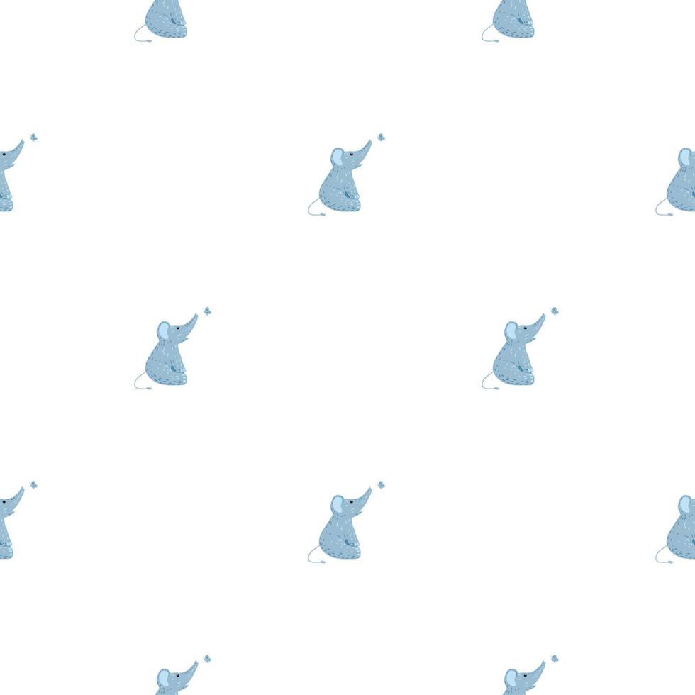 Cute elephant with butterfly seamless pattern. Funny childish tracery in doodle style. vector