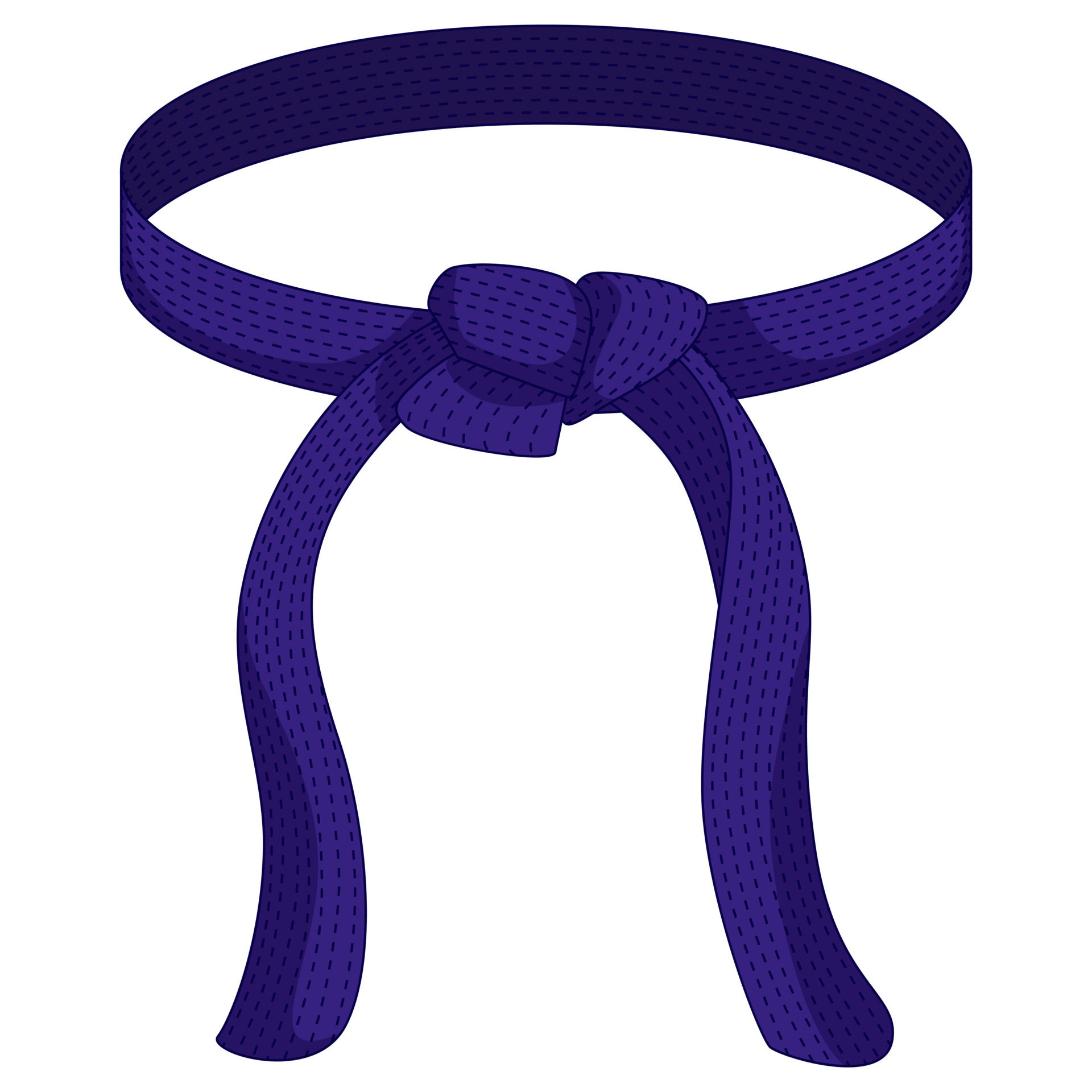 Karate belt purple color isolated on white background. Design icon of