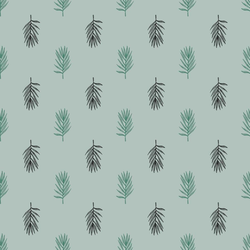 Palm leaves seamless pattern. Tropical branch in engraving style. vector