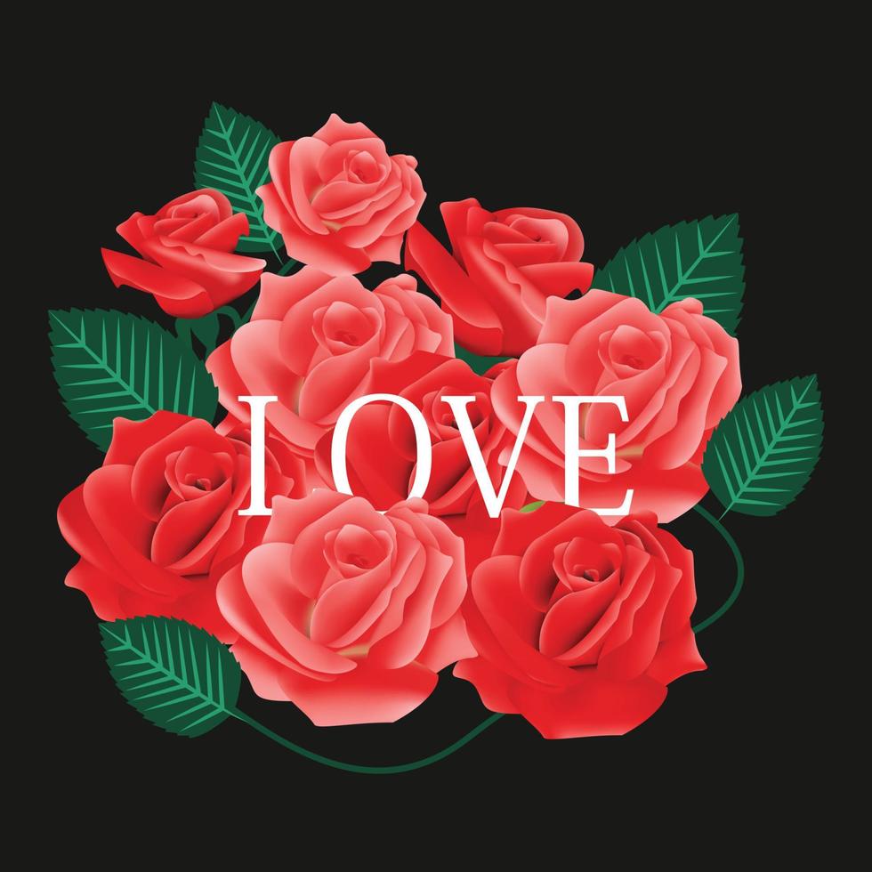 Love lettering with realistic flowers vector