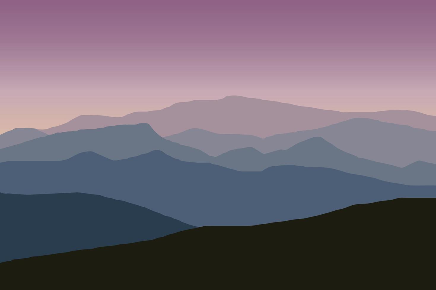 ilustración de vector de paisaje de cresta de montaña con color degradado púrpura