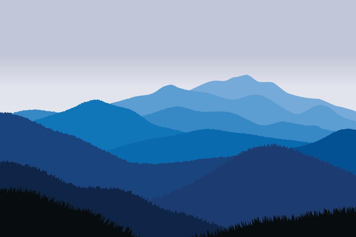 Vector illustration of beautiful scenery mountains in dark blue gradient color