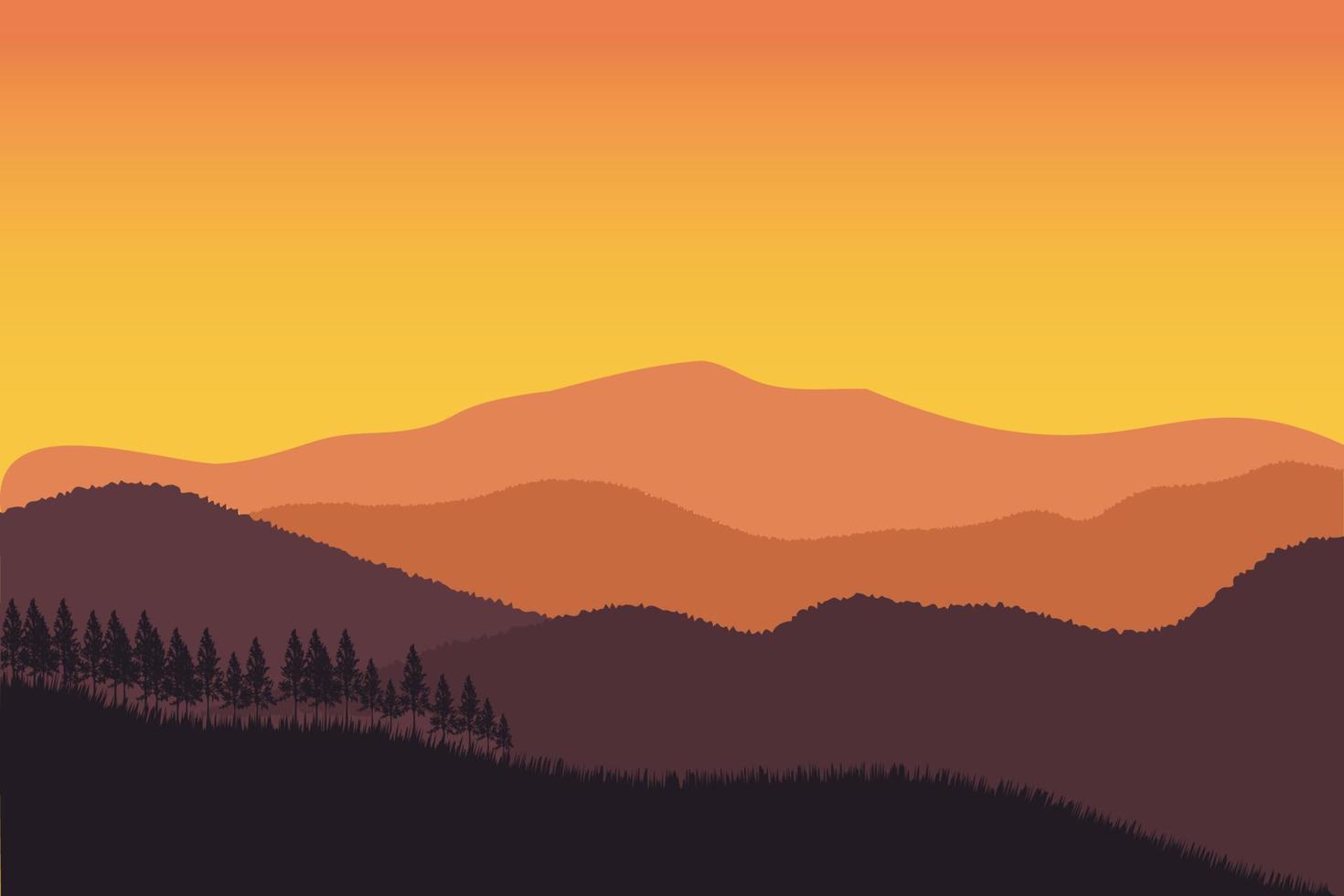 mountain ridge landscape vector illustration with orange gradient color