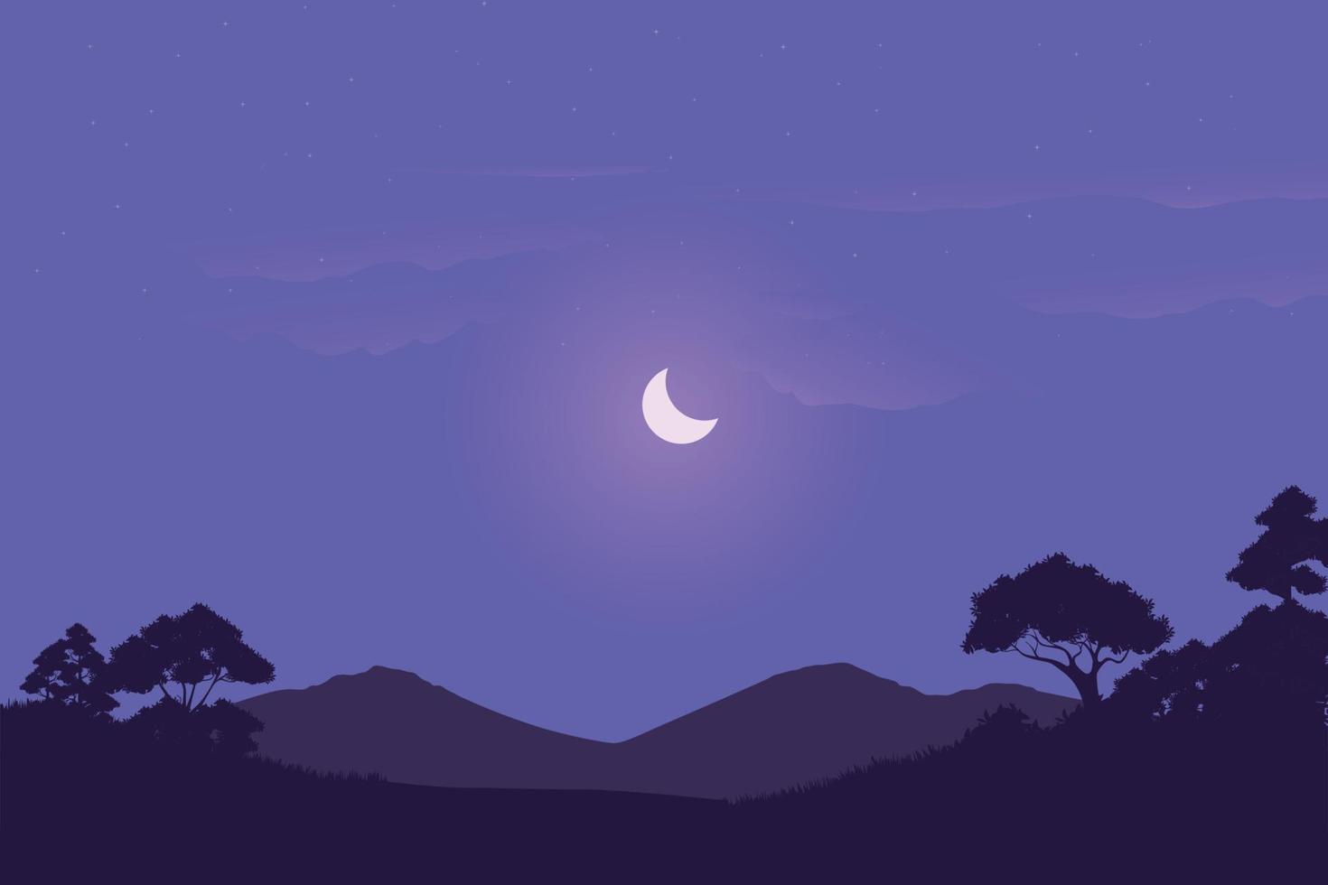 ilustración vectorial del paisaje de sabana en la noche en áfrica. concepto de diseño de fondo de la naturaleza con un color azul oscuro en la noche vector