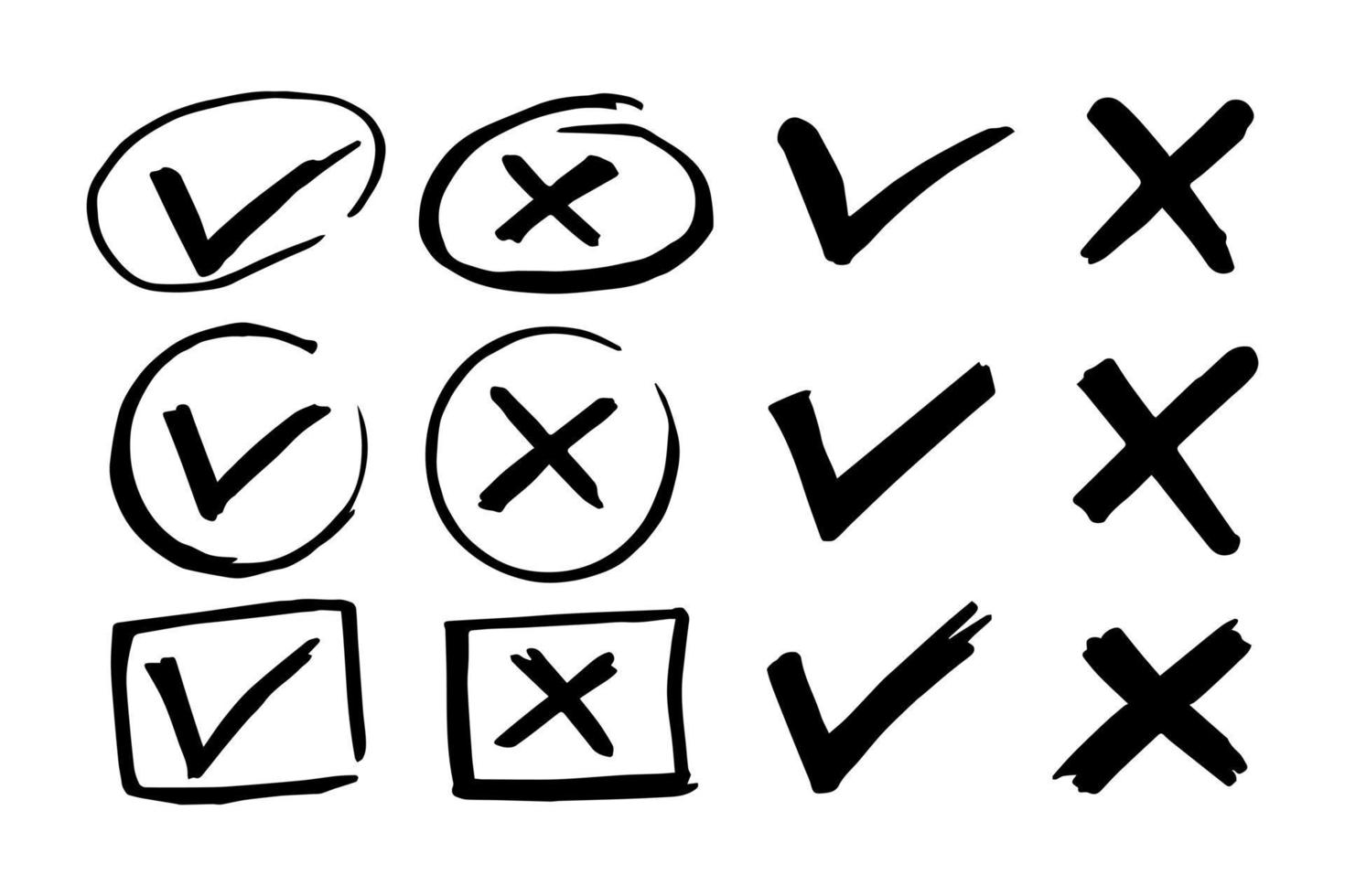 Tick and cross  signs. Checkmark OK and X icons. vector