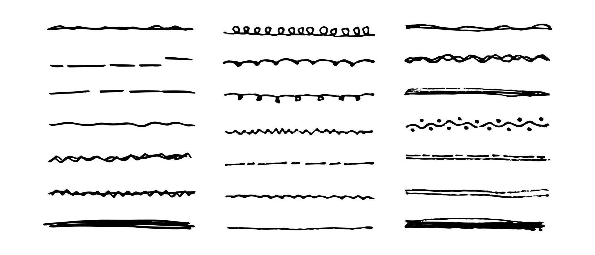 Vector set of hand drawn underline. Black scribble brush strokes collection. Felt tip brush smears stripe.