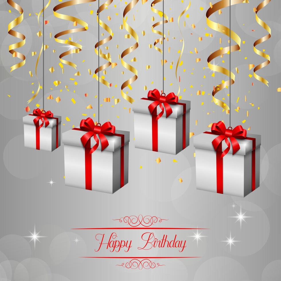 Grey background with gift boxes and confetti vector