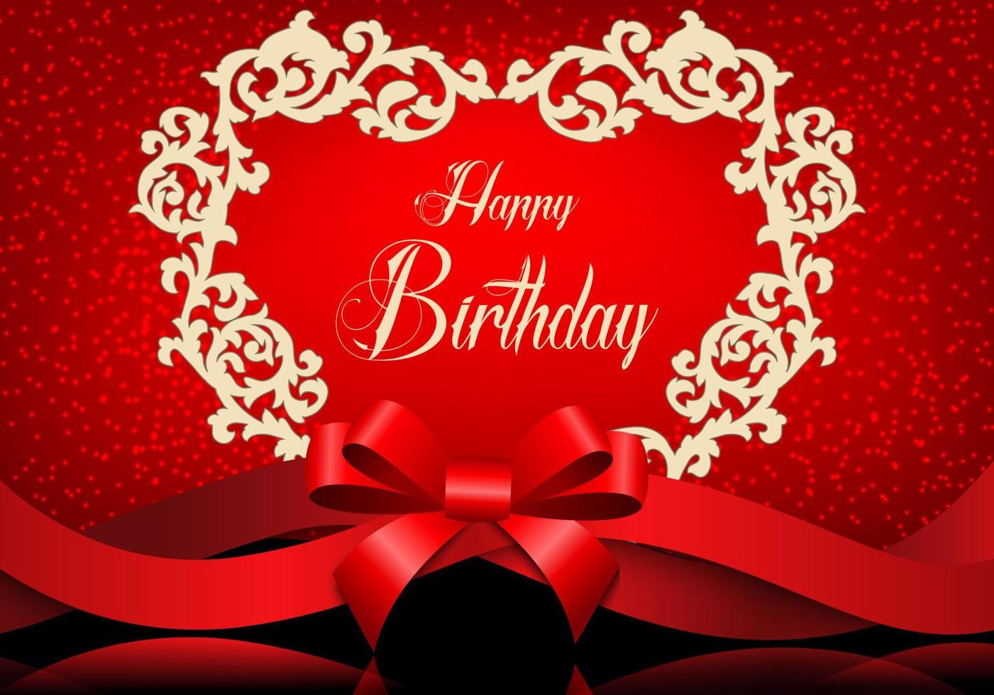 Birthday background with gold greeting card and red ribbon.Vector vector