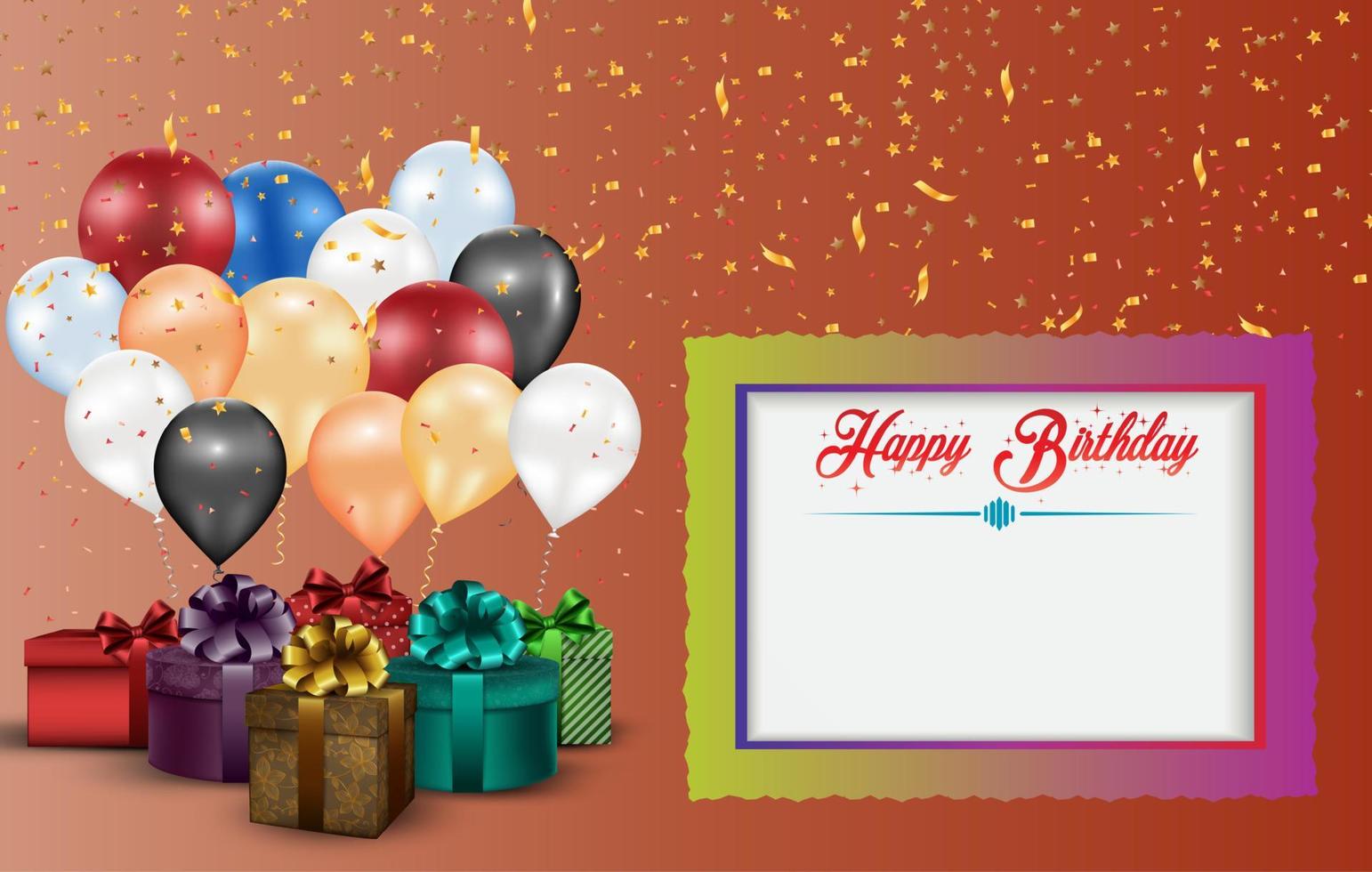 Frame and color balloons and gift boxes vector