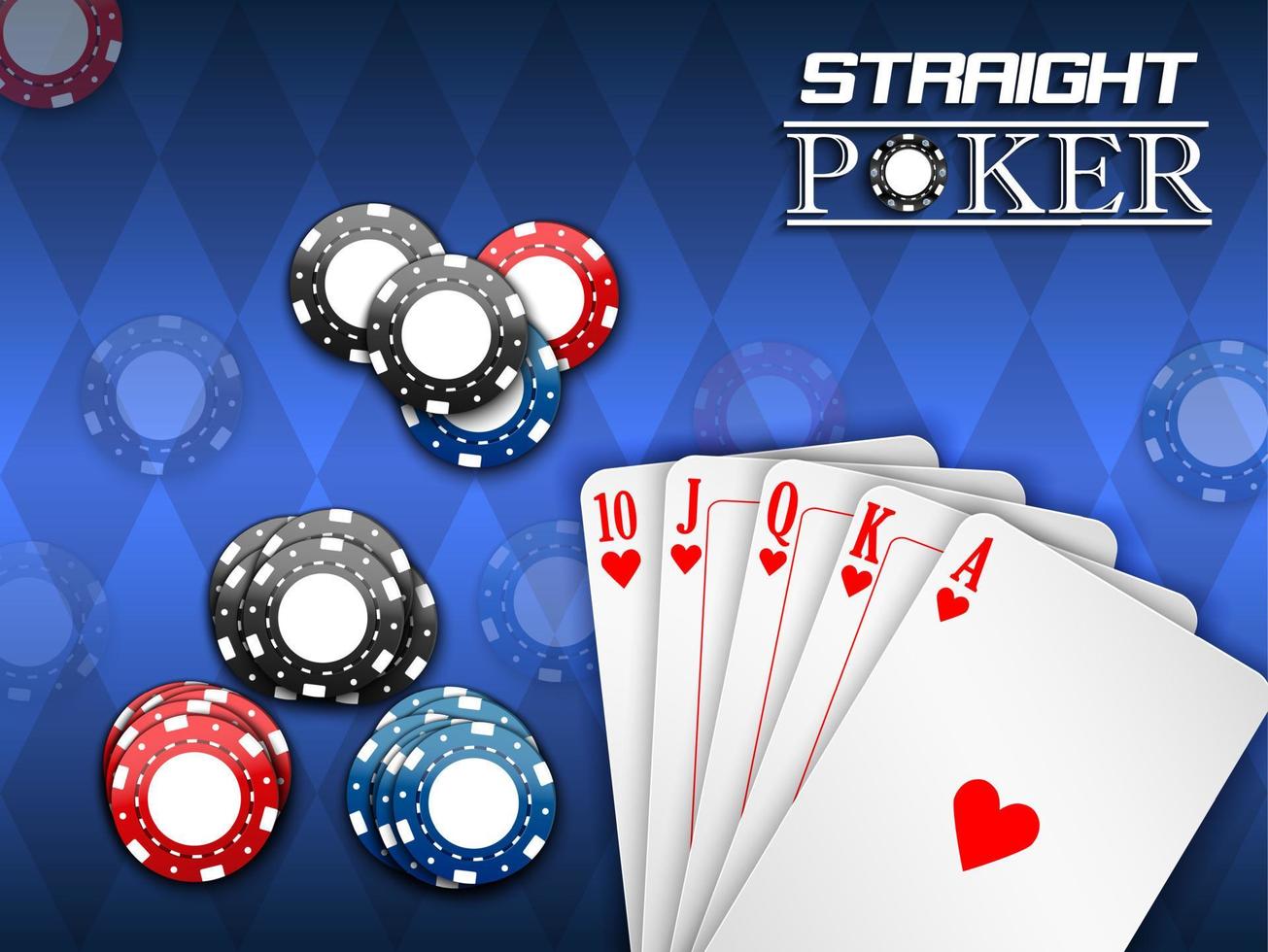 Royal flush and poker chips on a blue background vector