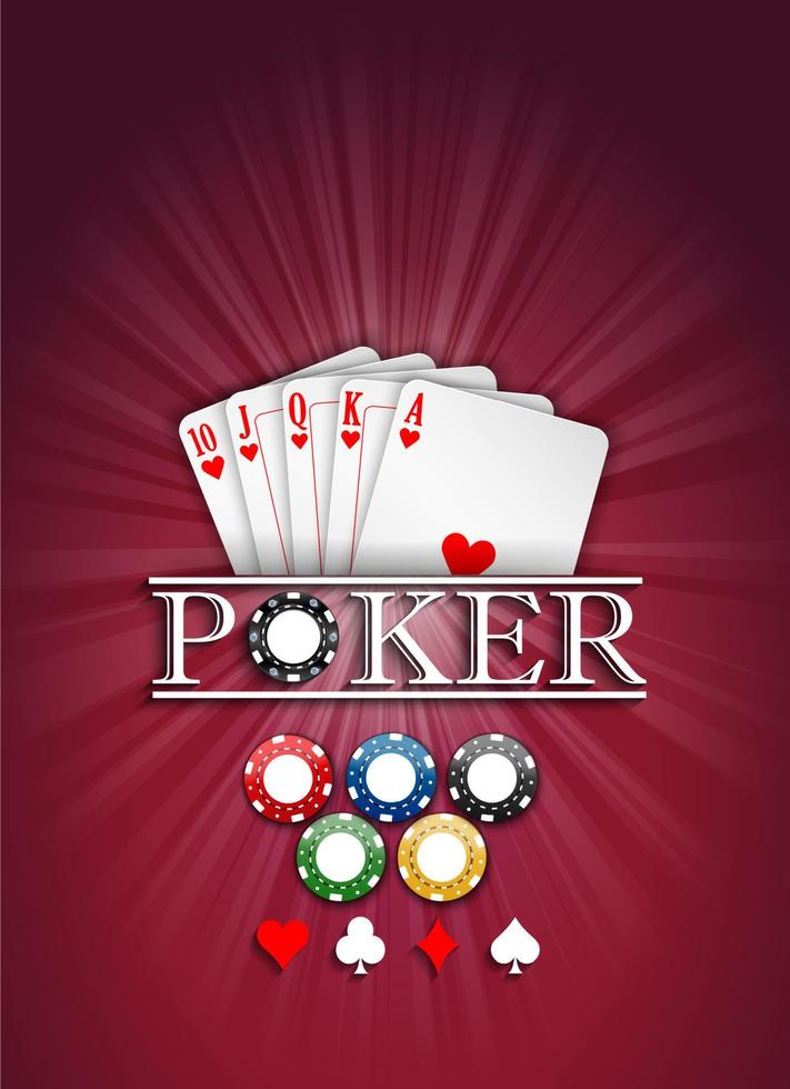 cartas y fichas de casino en un fondo rojo.vector vector