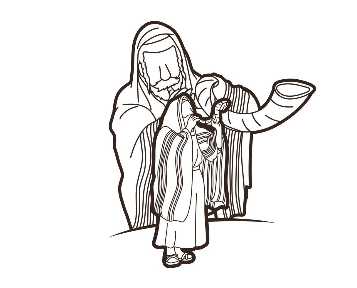 Outline Jewish Blowing The Shofar Horn vector