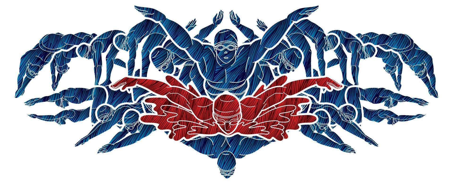 Group of Swimmer Action vector