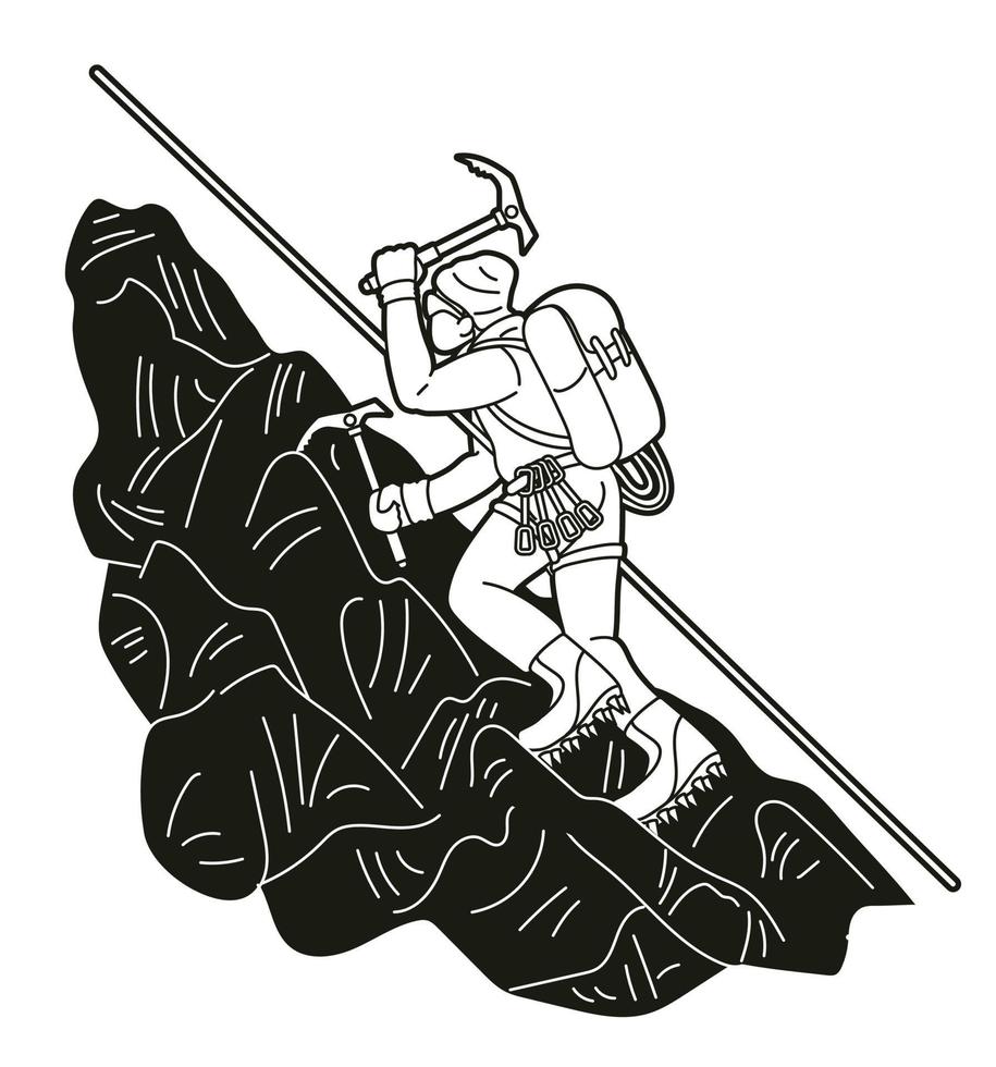 un hombre escalando una montaña vector