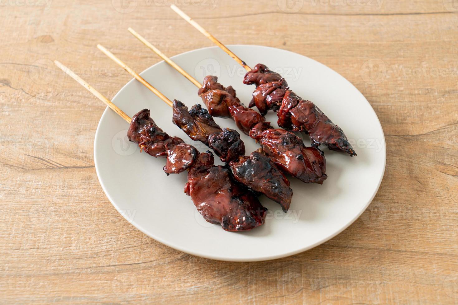 grilled chicken liver skewer yakitori serve in izakaya style photo