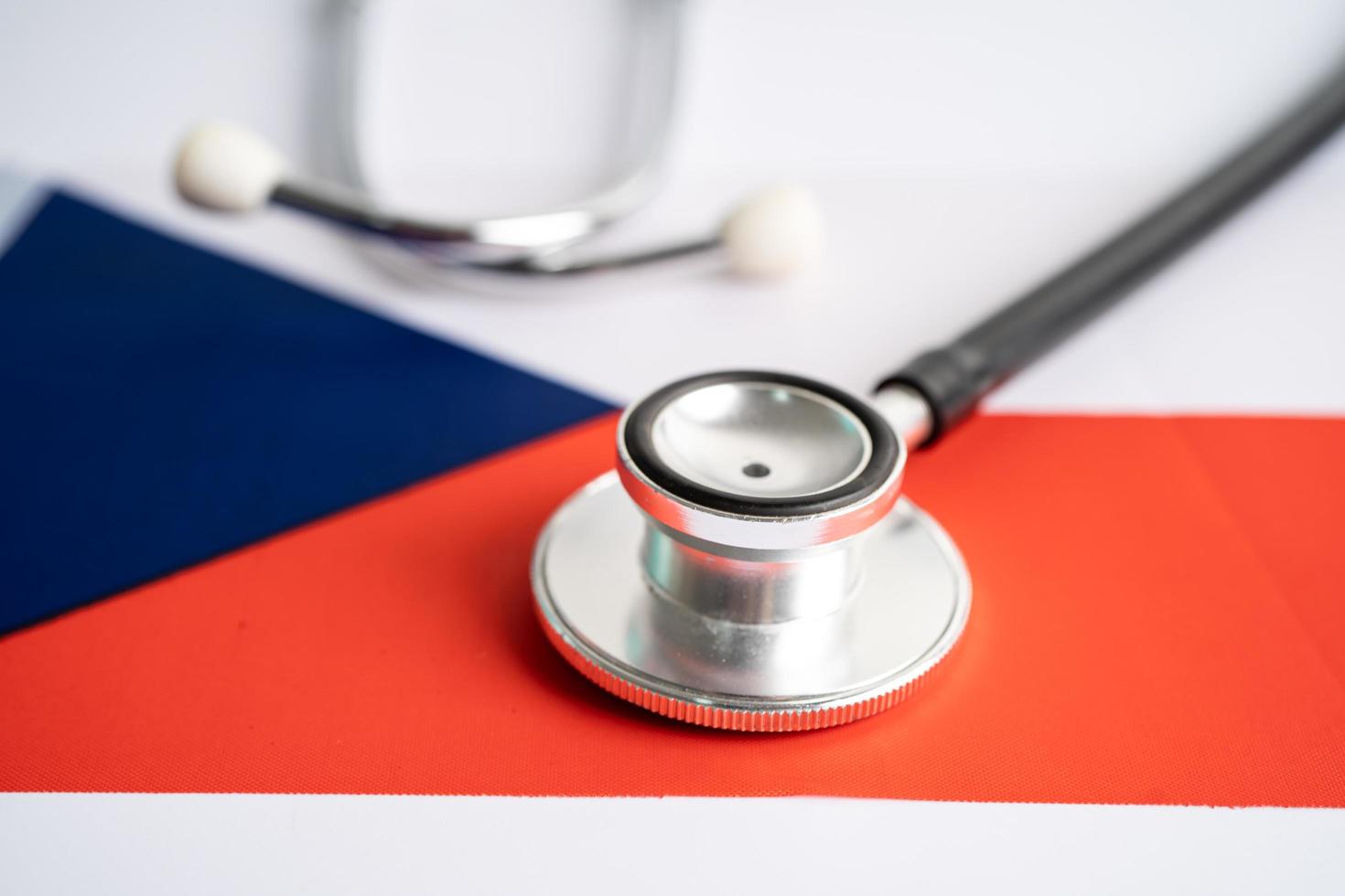 Black stethoscope on Czech republic flag background, Business and finance concept. photo